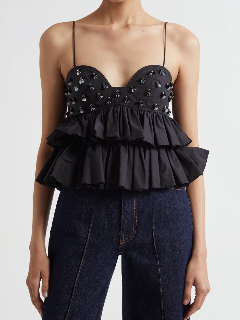 ULLA JOHNSON embellished black top